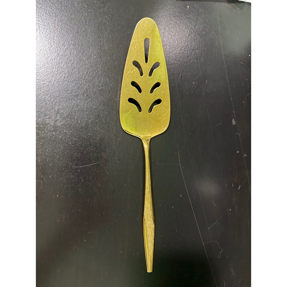 Vintage Florentine Gold Tone Pierced Cake Pie Server Mid Century Modern Flatware